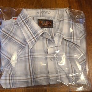 Plains Western Wear Cowboy Men Large Striped Plaid Shirt Brushed Pearl Snap NOTE